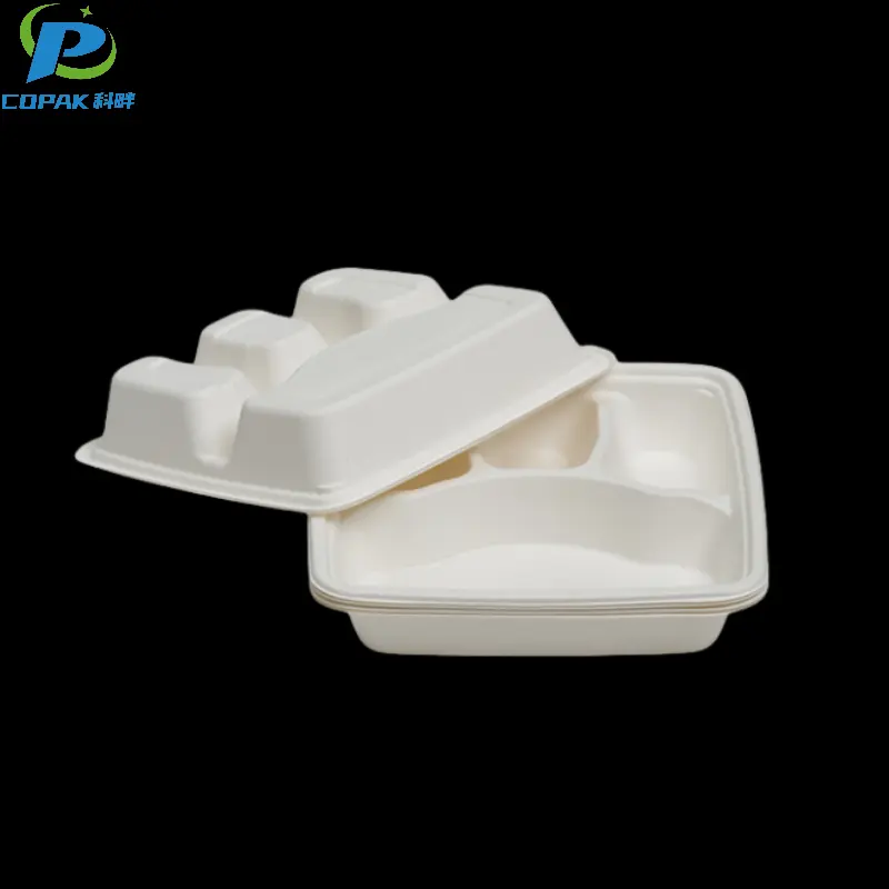 4 Compartment Disposable Bagasse Fiber Square Packing Box
