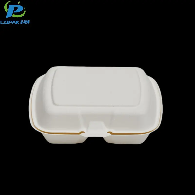 9*8 inch 2 compartment bagasse pulp clamshell