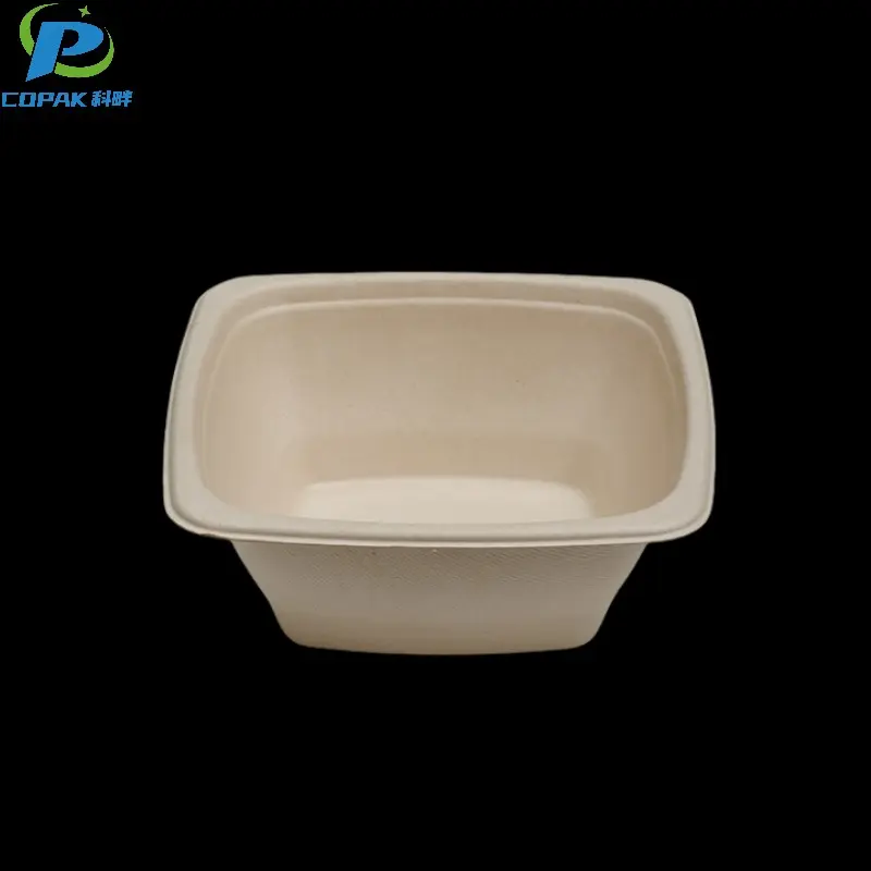 32OZ Bagasse Pulp Bleached Square Bowl